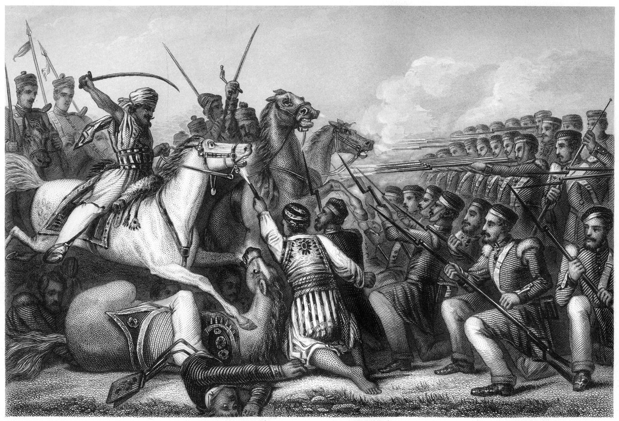 Vzbouřenecká jízda útočící na náměstí pěchoty v bitvě u Cawnpore, 1857, c1860 od Unbekannt