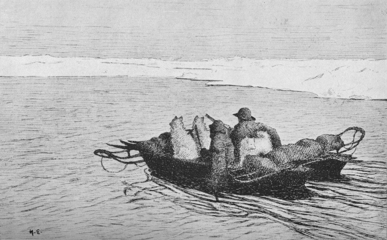 Nansen a Johansen překračují trhlinu v ledu, 1896, 1928 od Unbekannt