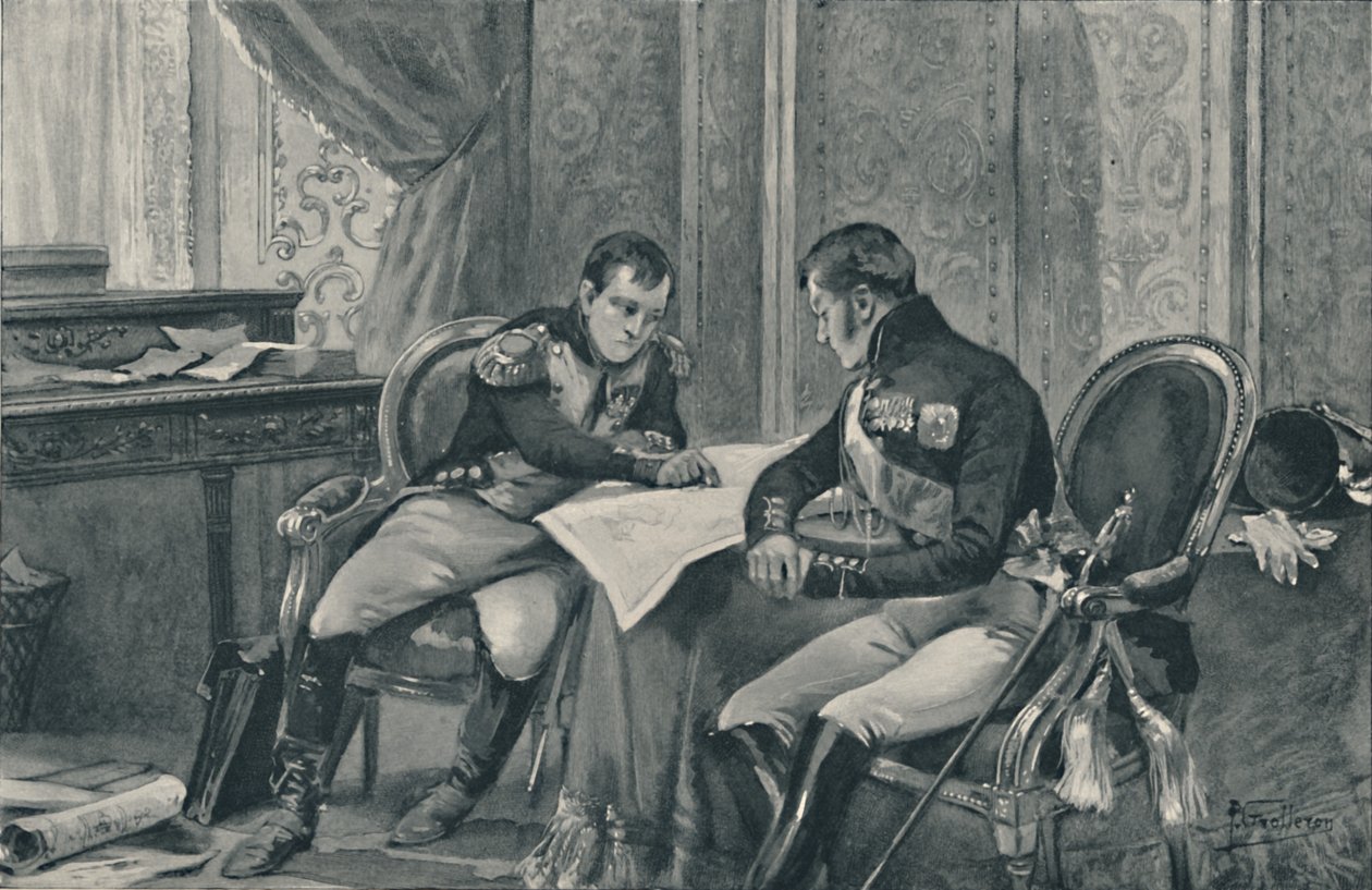 Napoleon a Alexander v Tilsitu při studiu mapy Evropy, 1807, 1896 od Unbekannt