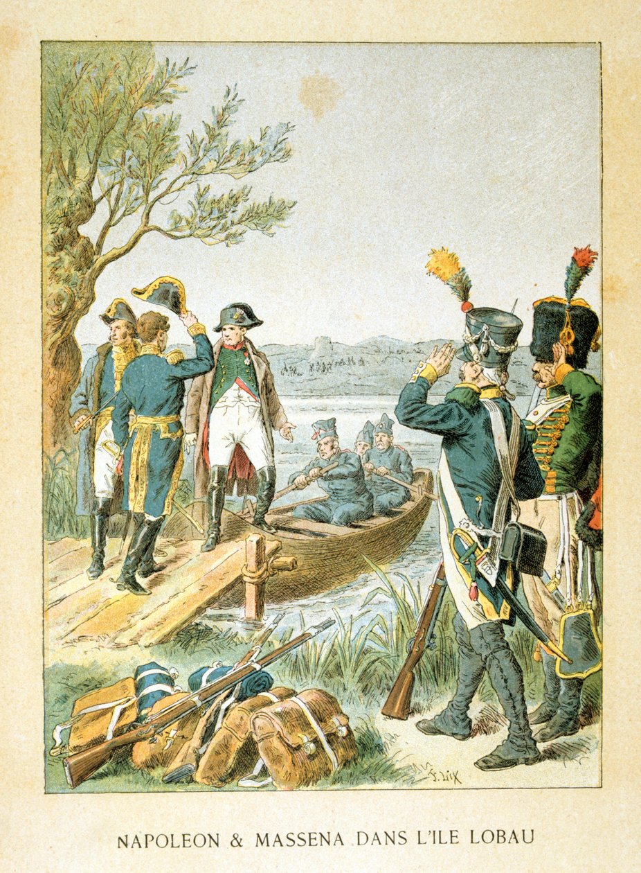 Napoleon a Massena na ostrově Lobau, květen 1809, 19. století od Unbekannt