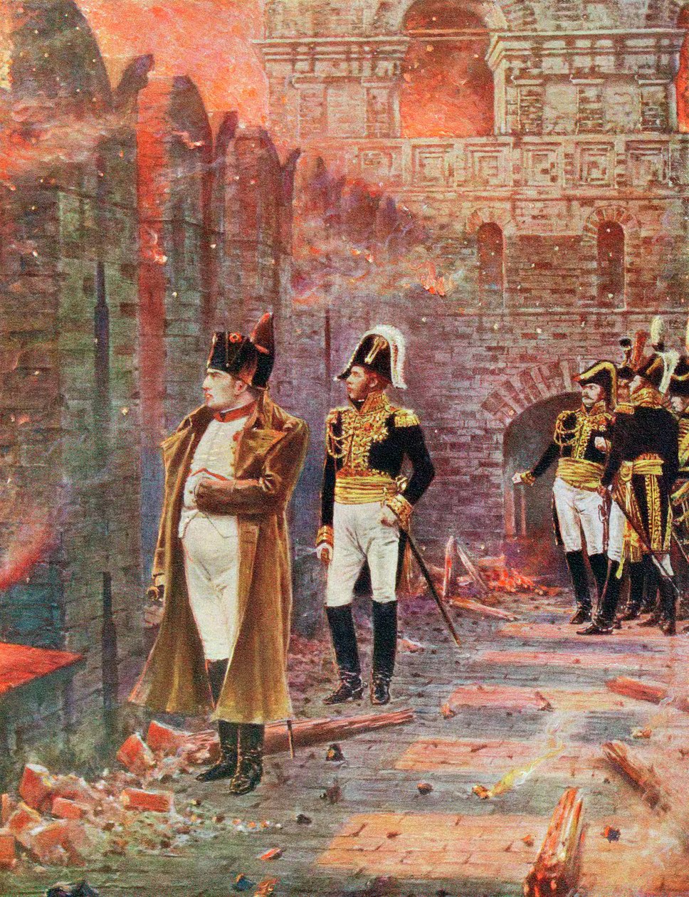 Napoleon a jeho zaměstnanci sledují pálení Moskvy, 1812 konec 19. století od Unbekannt
