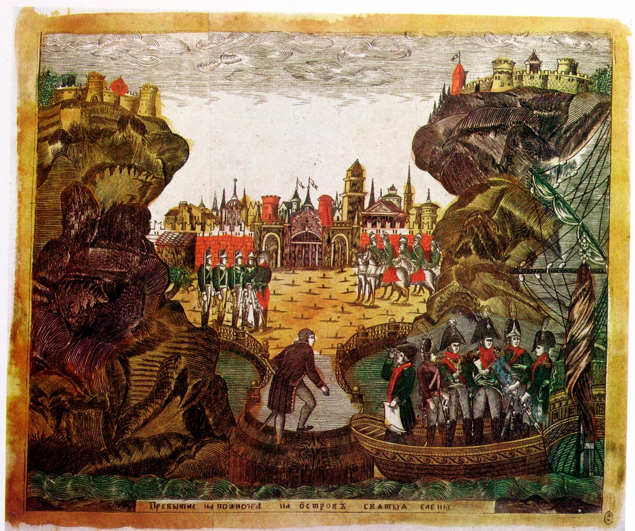 Napoleon přijíždí na Svatou Helenu, 1815 od Unbekannt