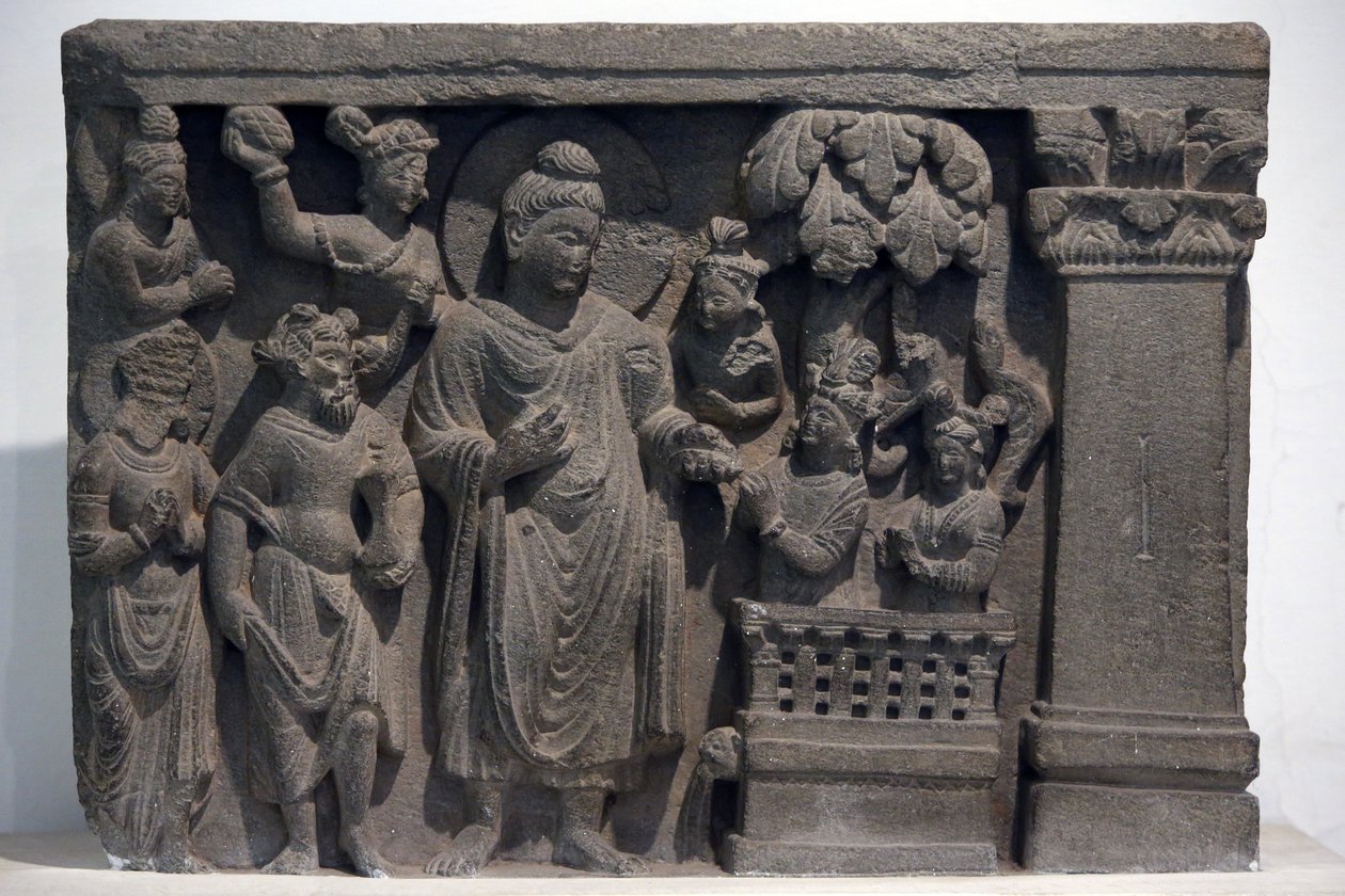 Národní muzeum Indie, Dillí. Buddha s Naga-Kalikou. Gandhara, 2. století našeho letopočtu, Kámen. Půjčka od muzea Mayo College, Ajmer. Indie. od Unbekannt