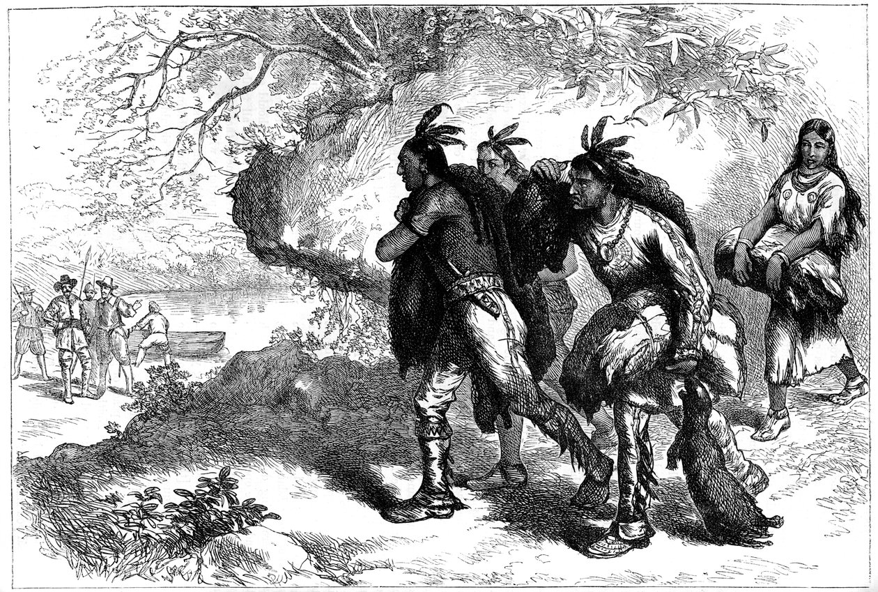 Domorodí Američané přinášející bobří kůže evropským obchodníkům, 17. století c1880 od Unbekannt