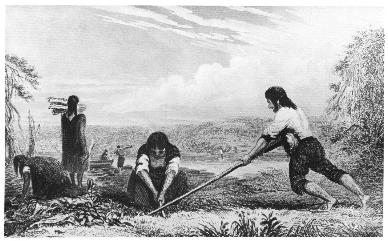 Rodáci z Chiloe, Patagonie, používající prsní pluh, 1839 od Unbekannt