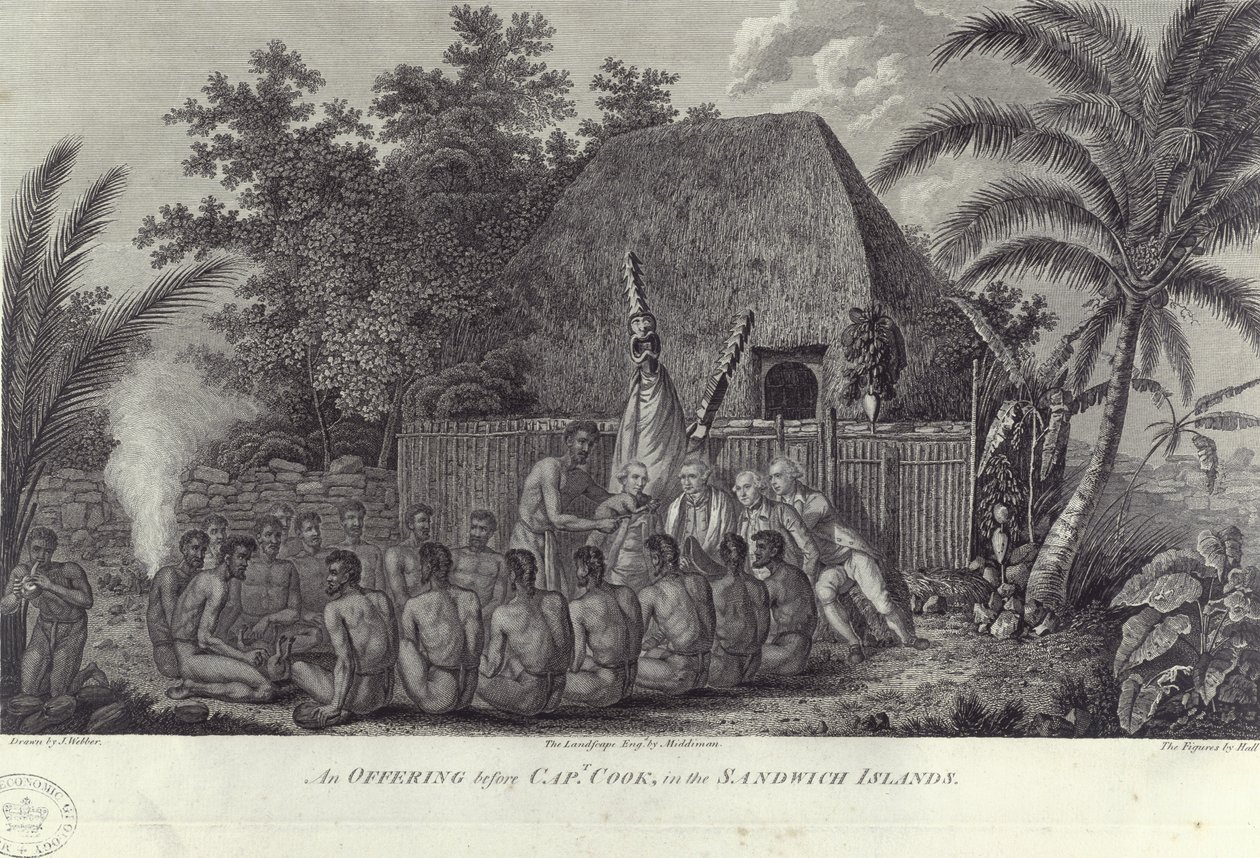 Domorodci ze Sandwichových ostrovů na Havaji, porážející prasata před kapitánem Cookem, c1778 od Unbekannt