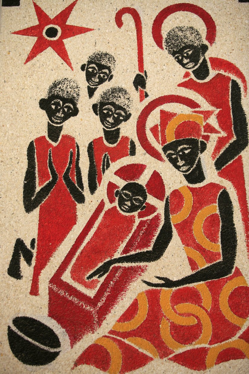 Narození Páně Fresku kostela opatství Keur Moussa navrhl a namaloval v roce 1963 Dom Georges Saget Keur Moussa Senegal od Unbekannt