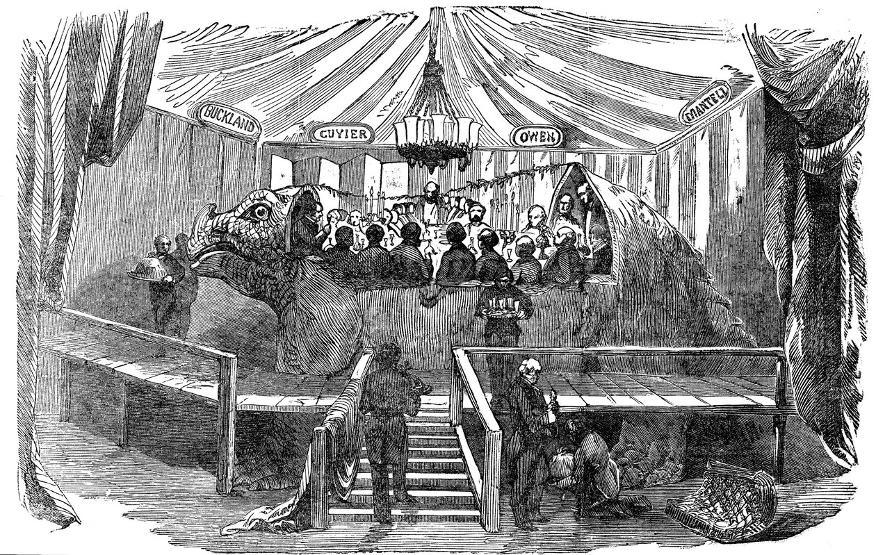 Přírodovědci stolující v modelu dinosaura, Crystal Palace, Sydenham, Silvestr, 1853 od Unbekannt