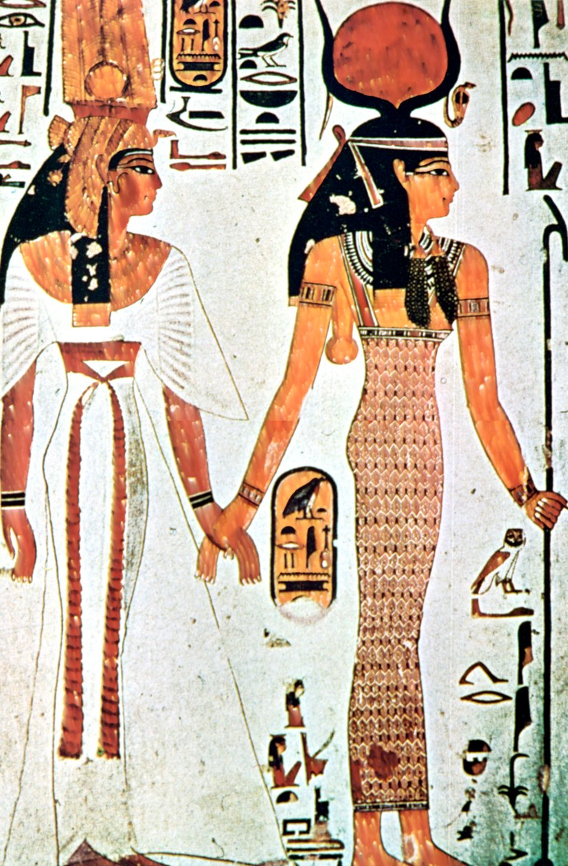 Nefertari a Isis, staroegyptská nástěnná malba z thébské hrobky, 13. století před naším letopočtem od Unbekannt