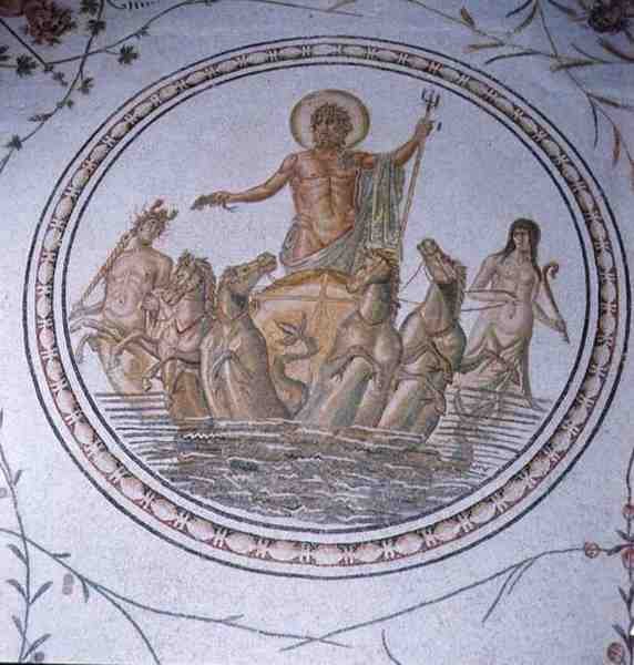 Neptun na voze s Hippokampy a Tritony (mozaika) od Unbekannt