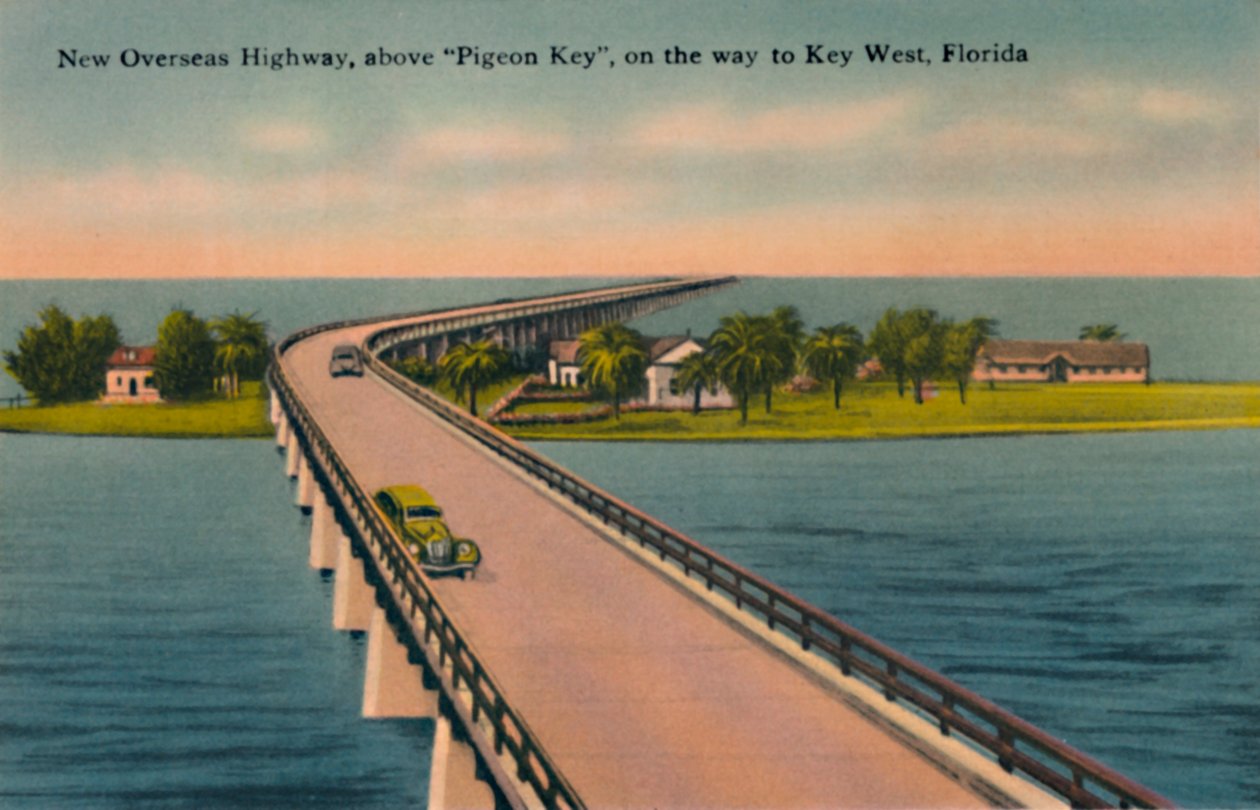 Nová zámořská dálnice, nad Pigeon Key, do Key West, Florida, c1940 od Unbekannt