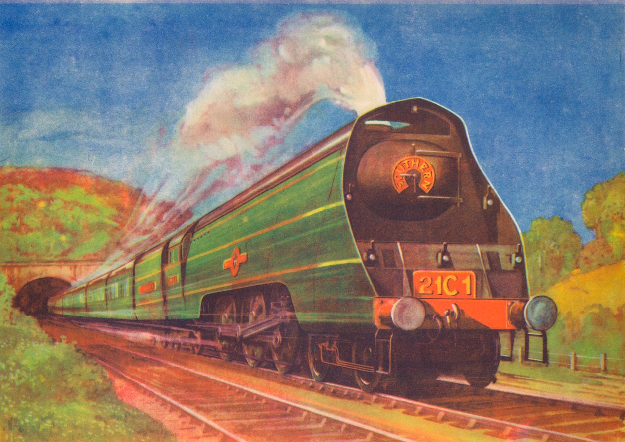New Streamlined Express, Merchant Navy, S.R., opouští Honiton Tunnel, 1940 od Unbekannt