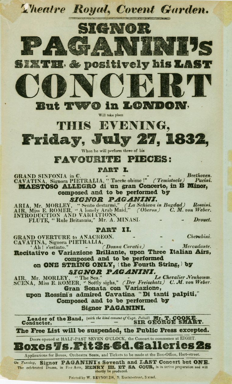 Niccolo Paganini - playbill od Unbekannt