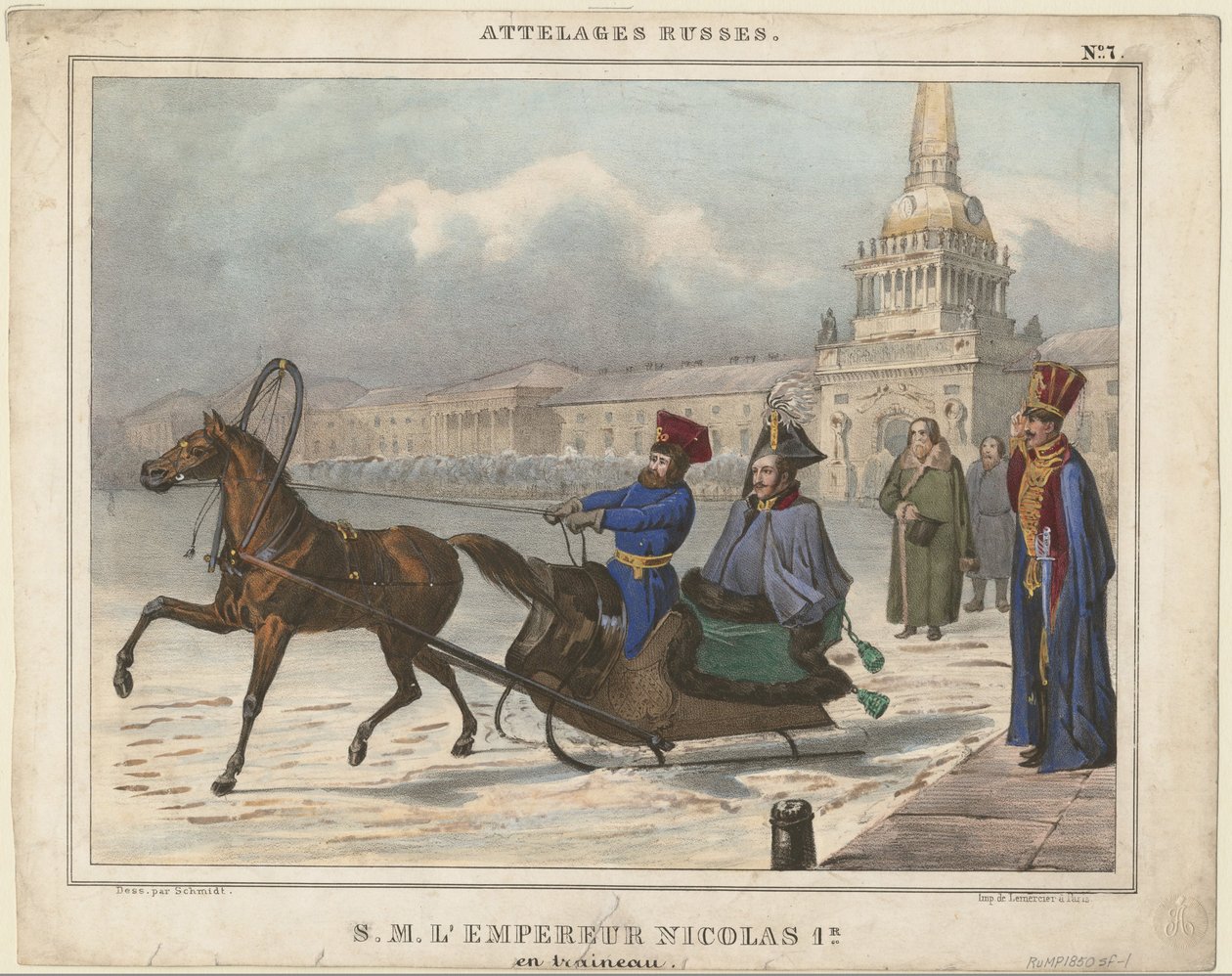 Mikuláš I. Ruska na saních, 1850 od Unbekannt