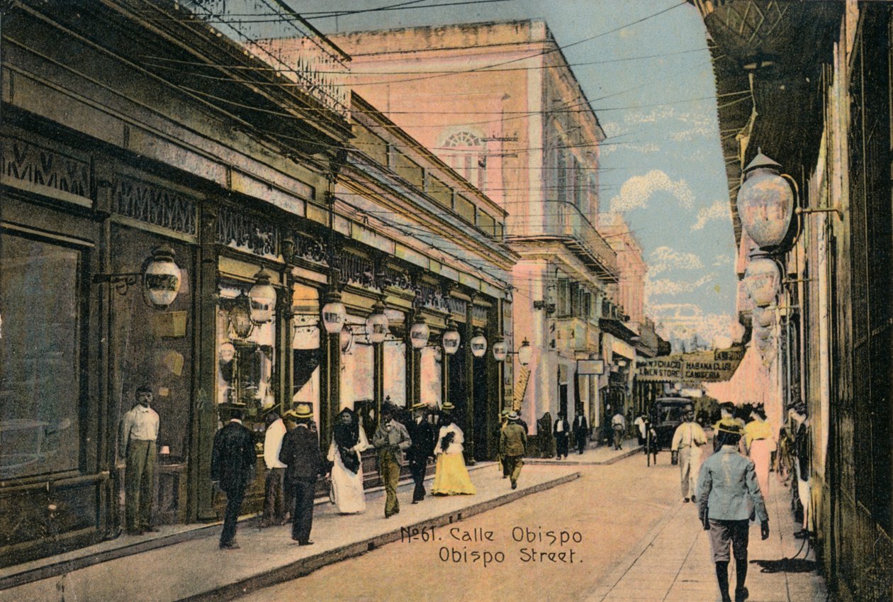 č. 61. Calle Obispo. Obispo Street, Havana, Kuba, c1910 od Unbekannt