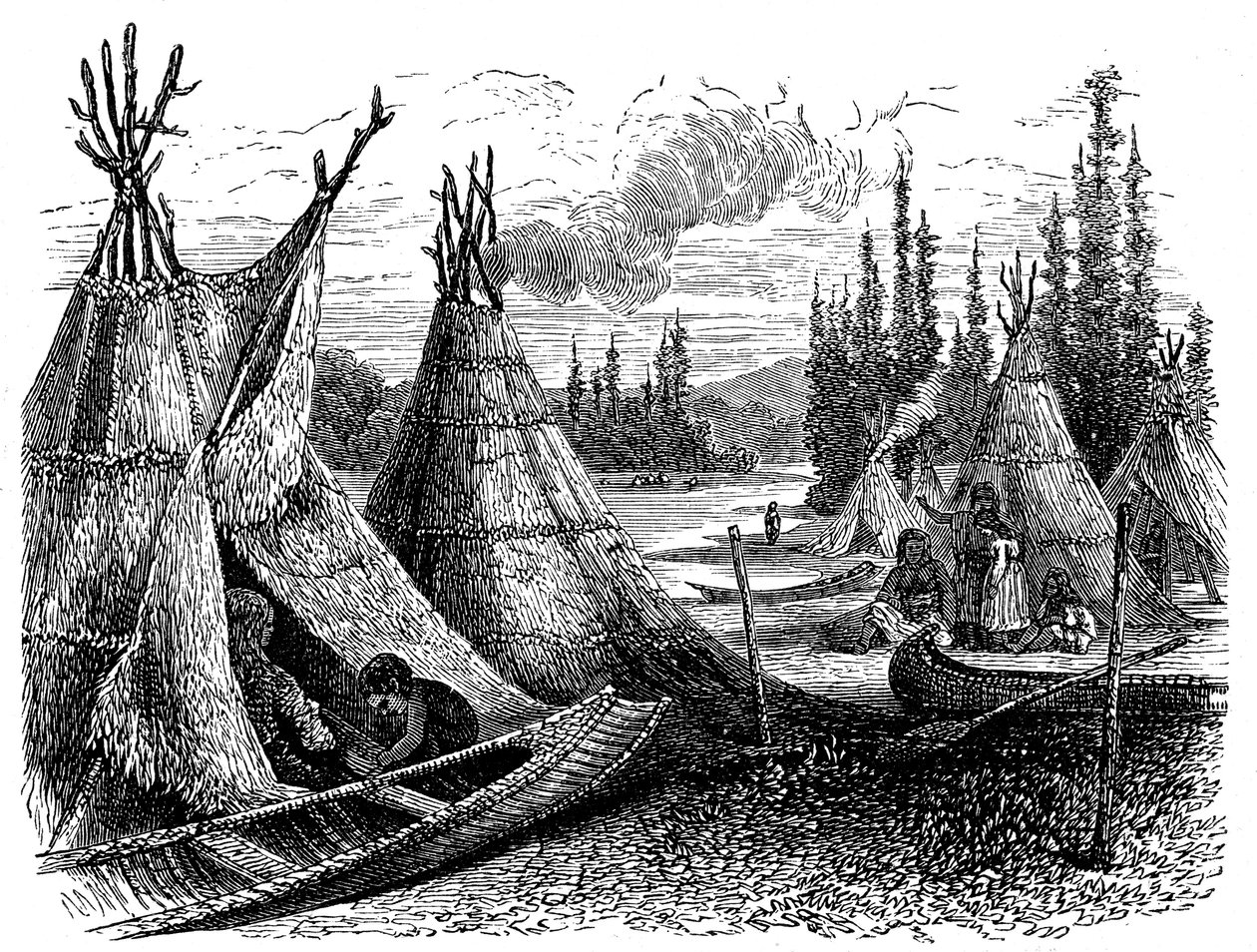 Osada severoamerických indiánů Cree v létě 1874 od Unbekannt