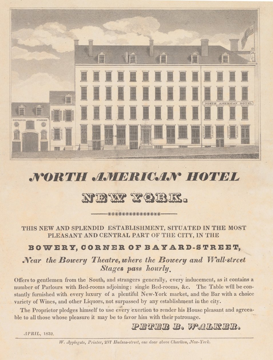 North American Hotel, New York, duben 1832. od Unbekannt