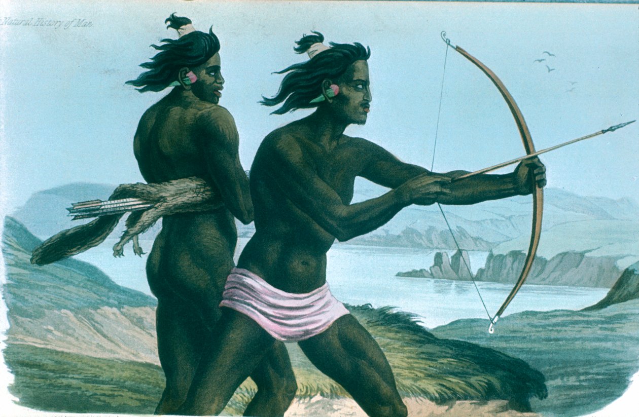 Severoameričtí indiáni ze San Francisca lovící s luky a šípy, c1840 od Unbekannt