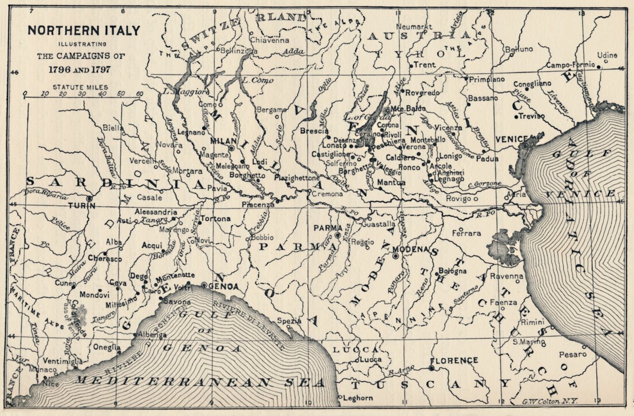 Severní Itálie – ilustrující tažení z let 1796 a 1797, 1896 od Unbekannt