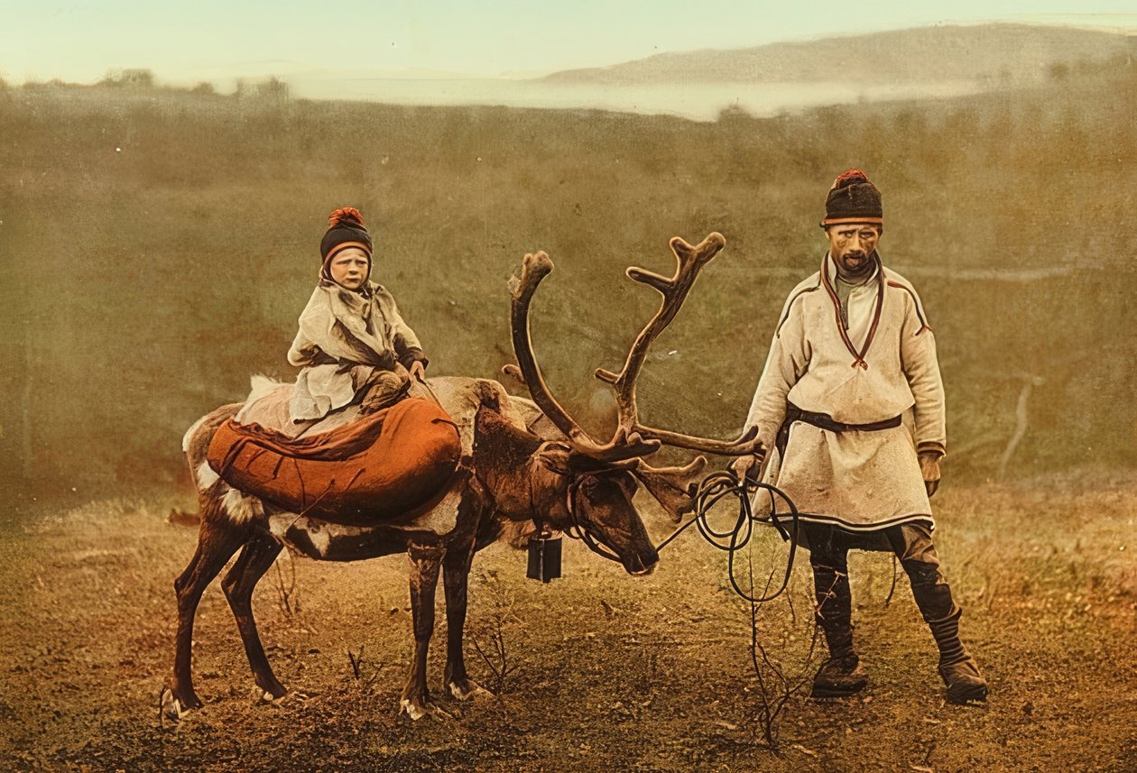Norsko. Hadr (semeno) se sobem. Kolem 1900. Fotochrom. Fotografie od Photoglob / Curych od Unbekannt