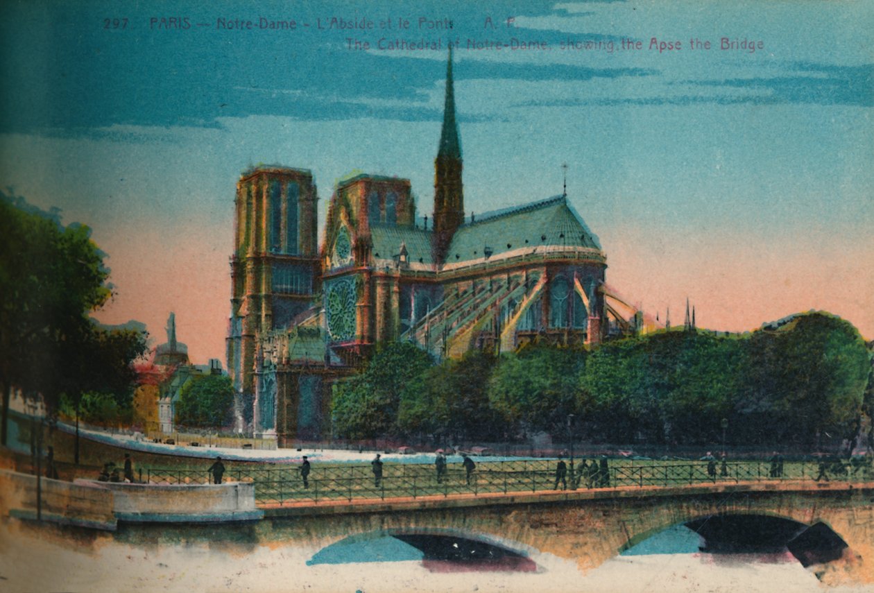 Katedrála Notre-Dame ukazuje Apsidu a Pont Notre-Dame, Paříž, c1920 od Unbekannt