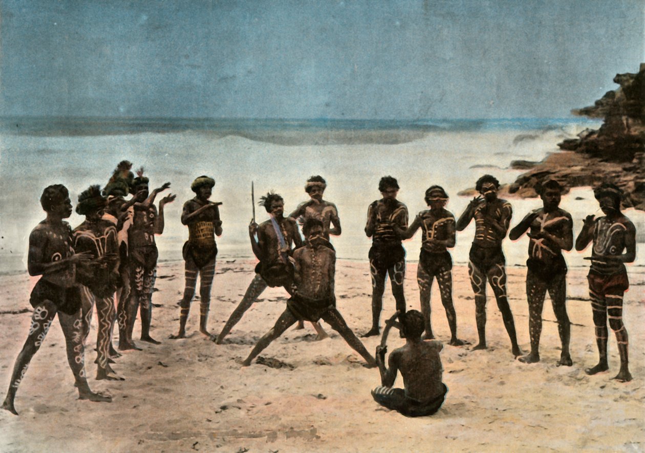 Nová Guinea. Tanec Barioles Papuans, Papua-Nová Guinea. Kmenový papuánský tanec, 1900. od Unbekannt