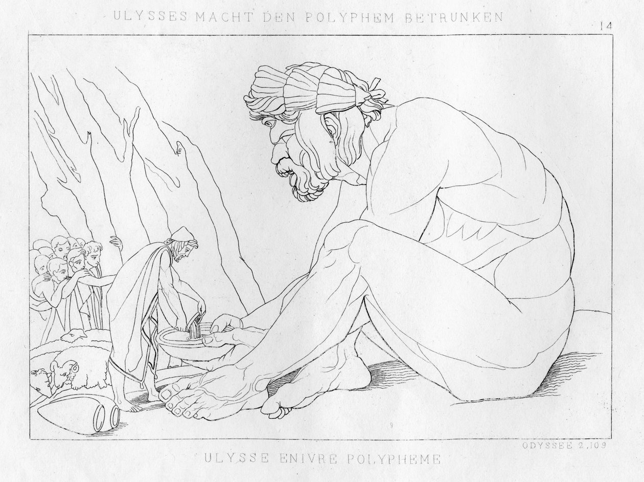 Odysseus pije s Polyfemem, kyklopem, c1833 od Unbekannt
