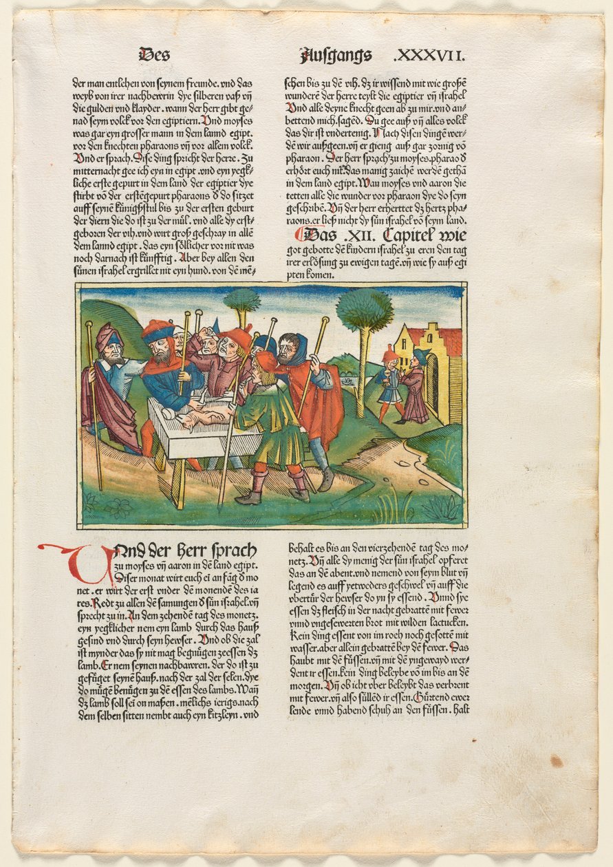 Obětování velikonočního beránka z německé bible vydané Antonem Kobergerem, Norimberk, 1483. od Unbekannt