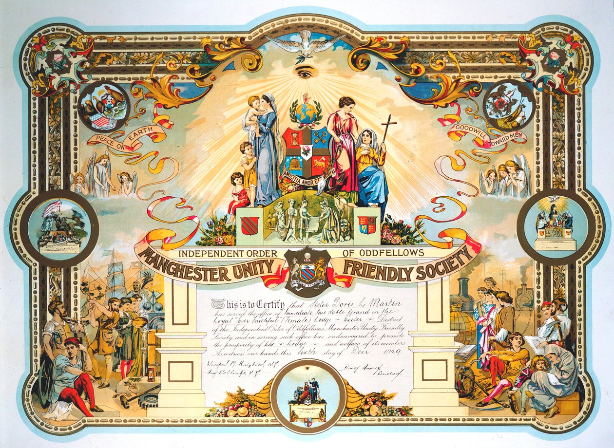 Certifikát držitelky úřadu ženské lóže Manchester Unity Friendly Society, 1929 od Unbekannt