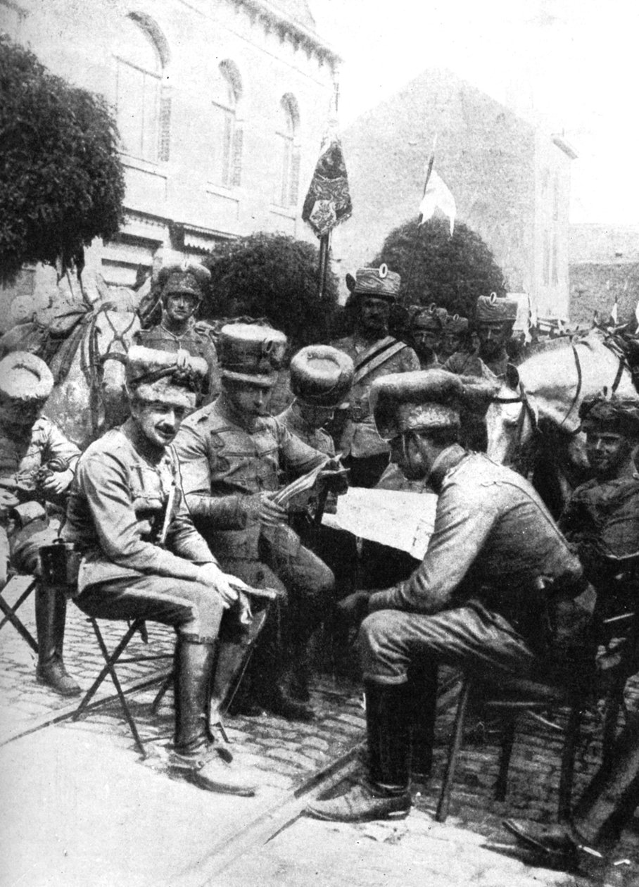 Důstojníci u husarů, Chaussee de Louvain, Brusel, první světová válka, 1914 od Unbekannt