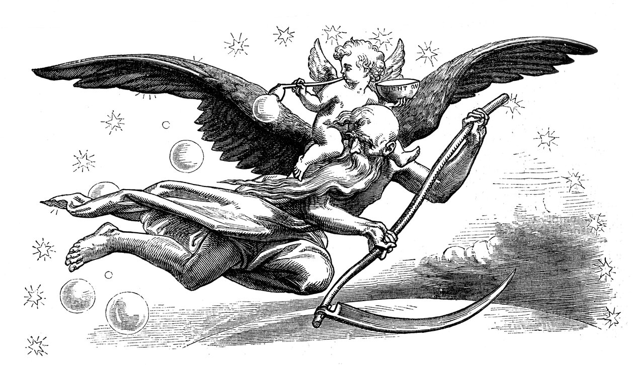 Starý otec Čas s kosou, nesoucí Nový rok, 1870 od Unbekannt