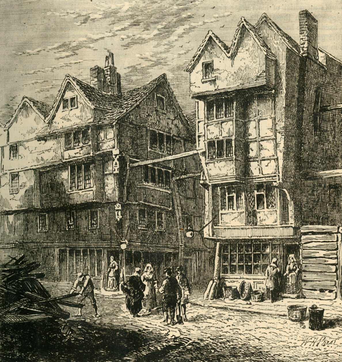 Staré domy dříve stojící v Butchers Row, asi 1800, 1881. od Unbekannt