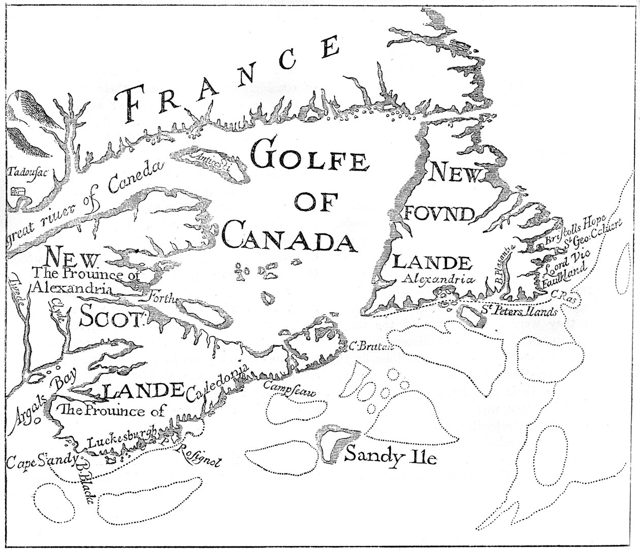 Stará mapa Acadia, 17. století c1880 od Unbekannt