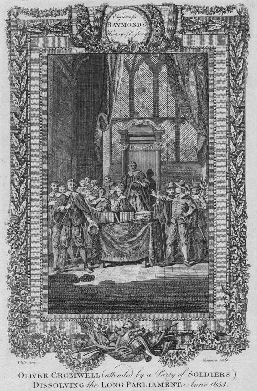 Oliver Cromwell za účasti Města vojáků rozpouštějícího Dlouhý parlament. Anno 1653, c1787 od Unbekannt