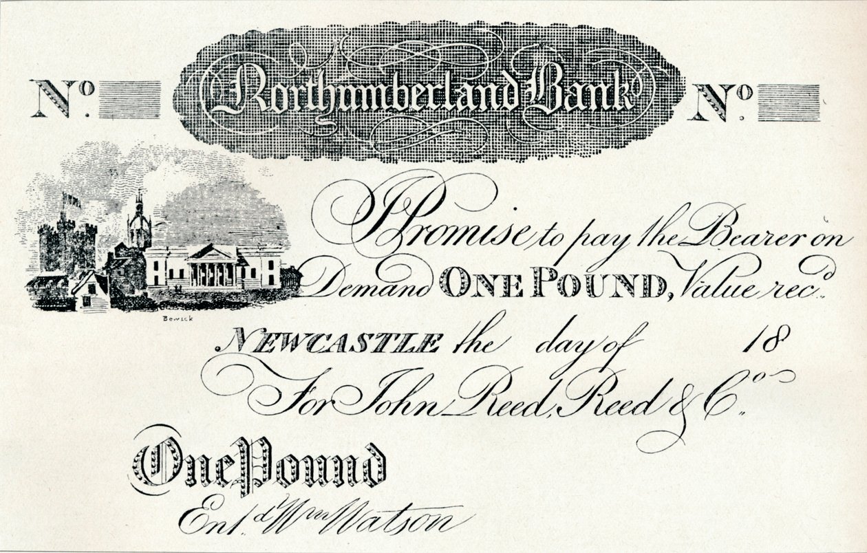 Jedna librová bankovka provedena pro Northumberland Bank, c1820 od Unbekannt
