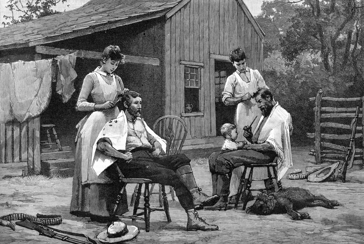 Jedna z povinností dámy - stříhání vlasů ve rodině, 1889 od Unbekannt