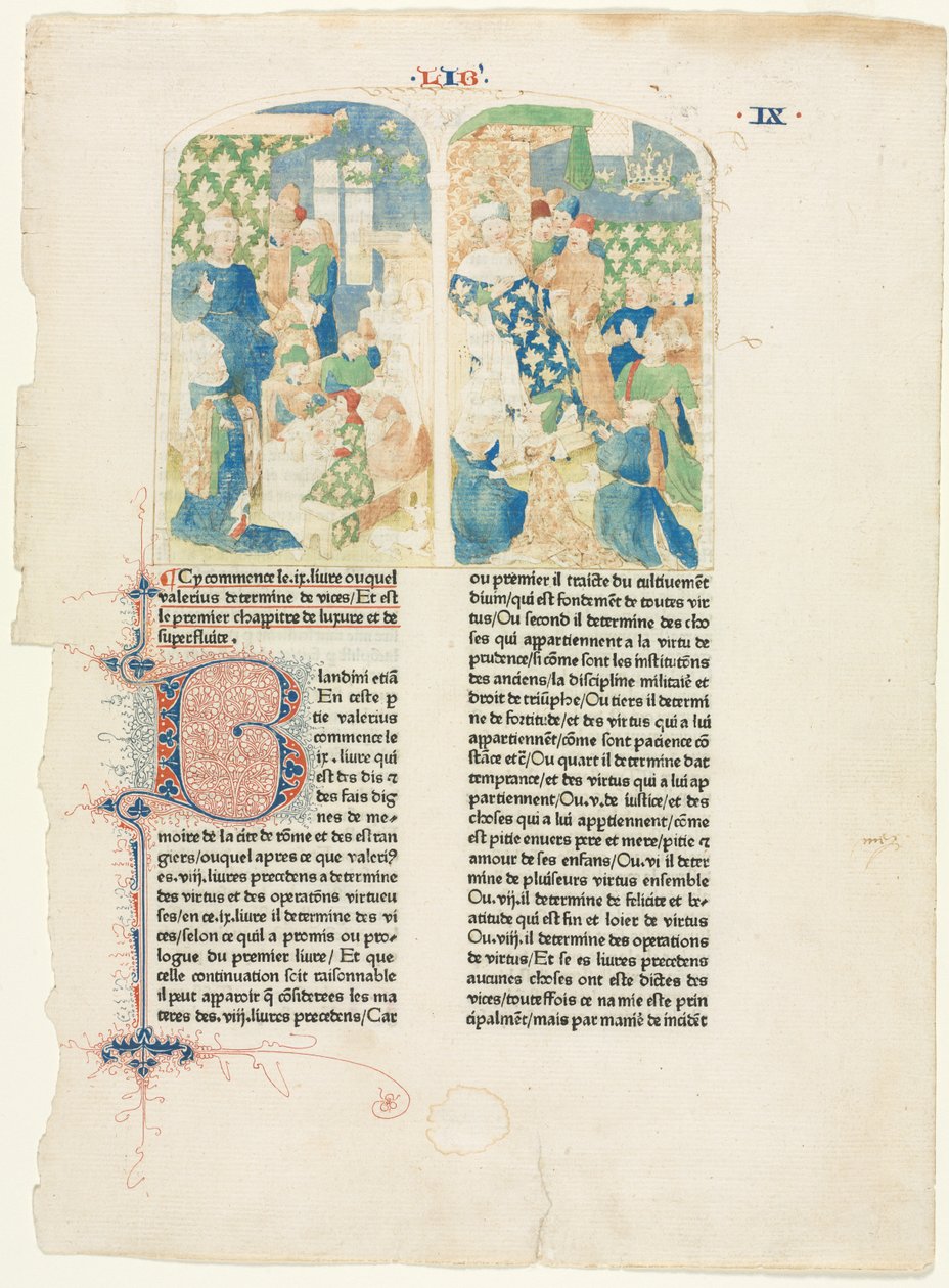 Úvodní stránka knihy IX Valerius Maximuss 1476 od Unbekannt