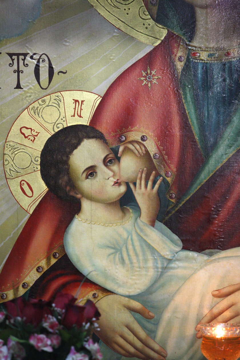 Ortodoxní ikona v klášterním kostele Saint Gerasimos: Ježíš kojený svou matkou, Izrael od Unbekannt