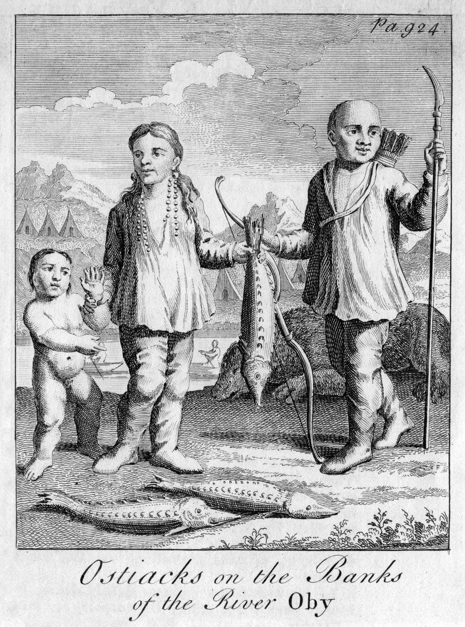 Ostiacks na břehu řeky Oby, c 1700 od Unbekannt