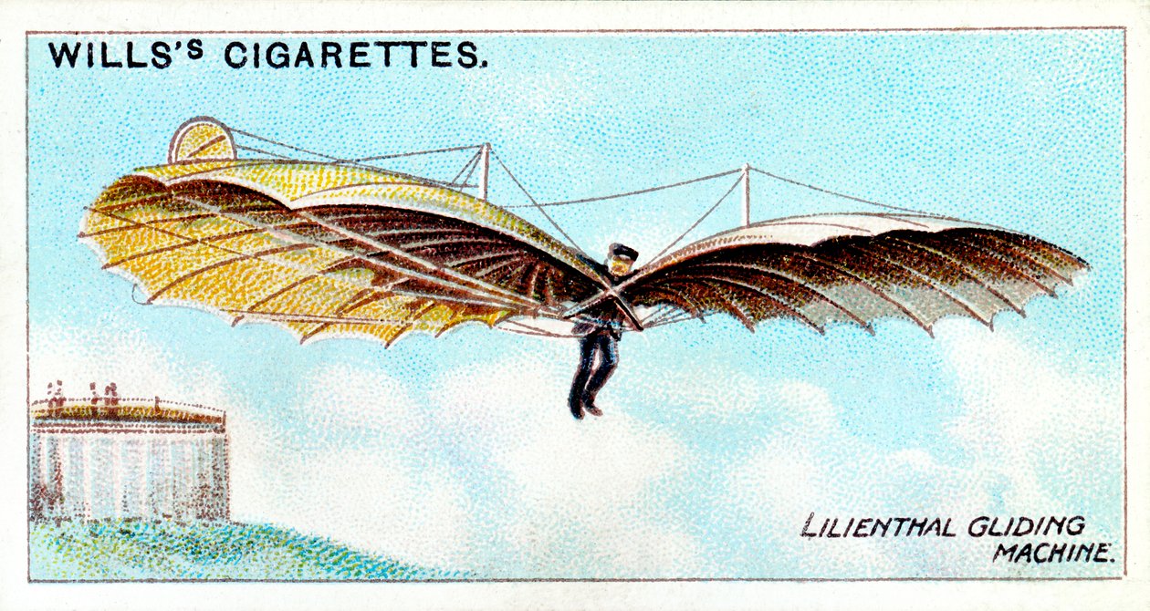 Otto Lilienthal, německý průkopník létání a vynálezce letectví, létající na jednom ze svých kluzáků od Unbekannt
