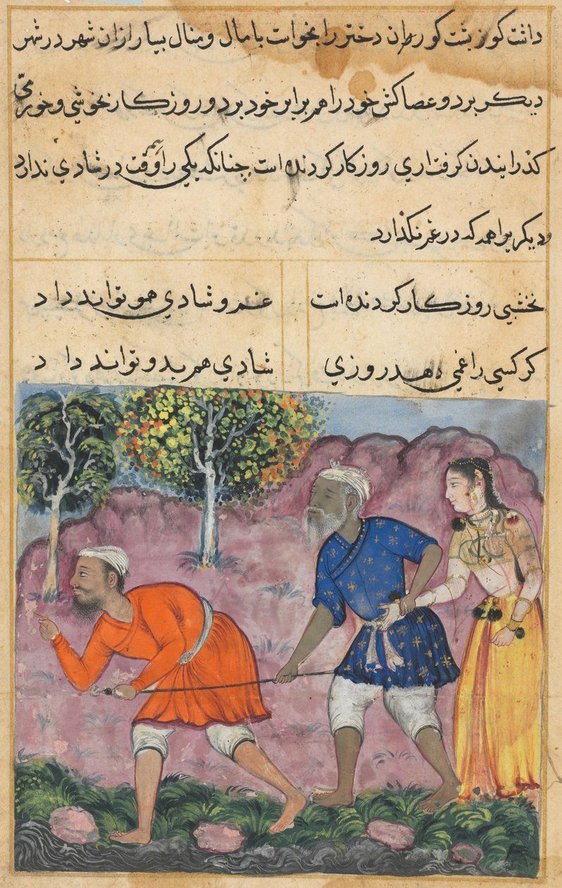 Stránka z Příběhů papouška Tuti-nama: Čtyřicátá druhá noc: Rajasova dcera..., c. 1560. od Unbekannt