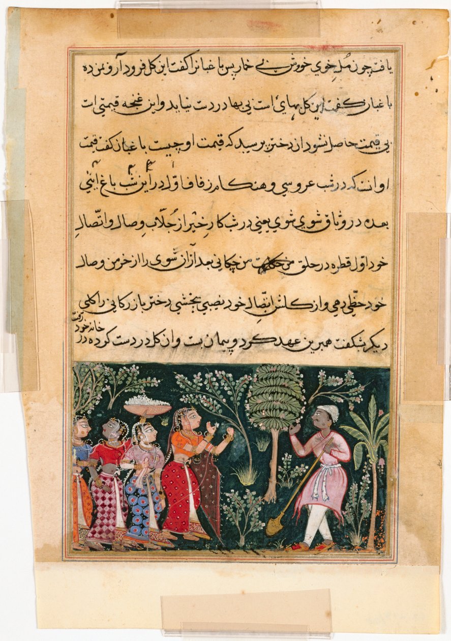 Stránka z Příběhů papouška Tuti-nama: Dvanáctá noc: Dcera obchodníka..., c. 1560. od Unbekannt
