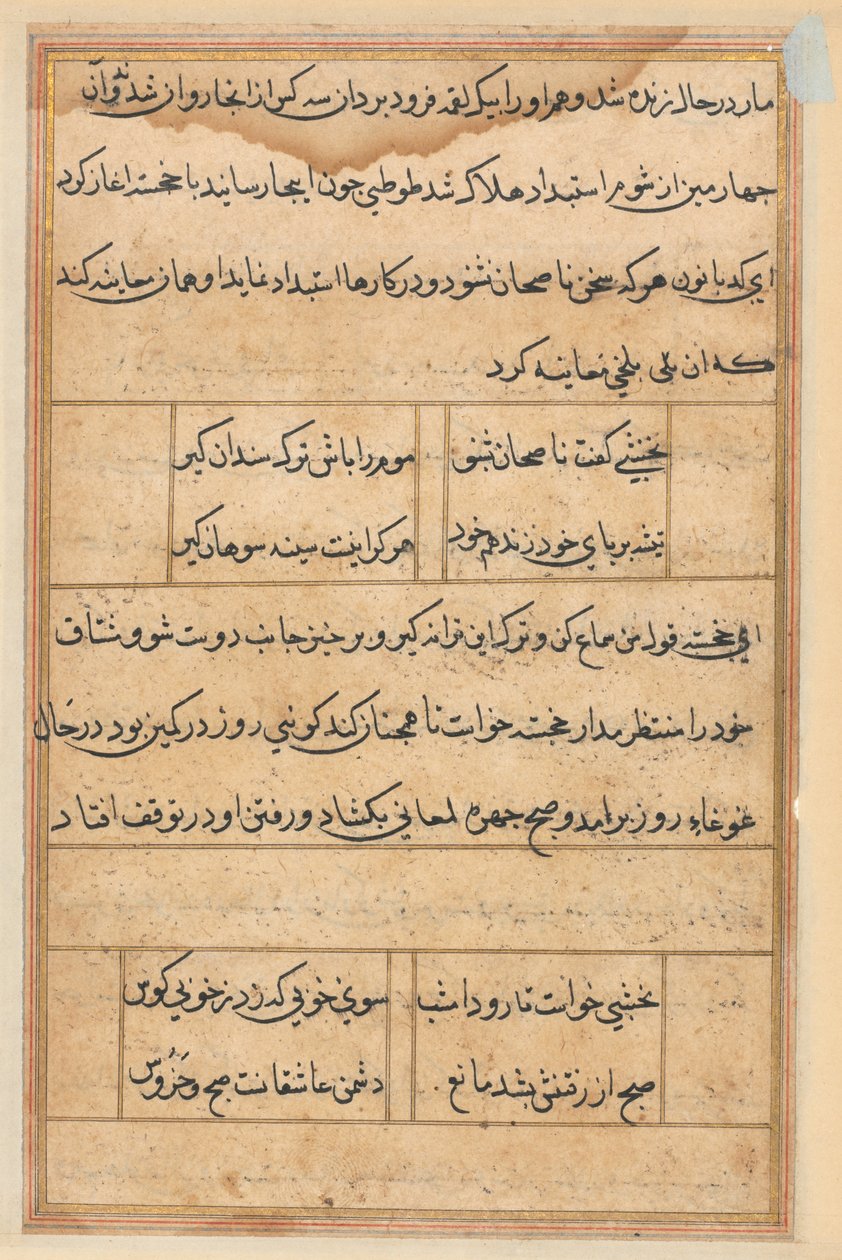 Stránka z Příběhů papouška Tuti-nama: textová stránka, c. 1560. od Unbekannt