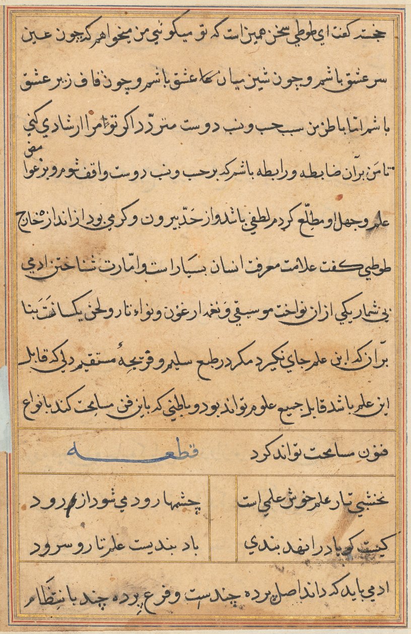 Stránka z Příběhů papouška Tuti-nama: textová stránka, c. 1560. od Unbekannt