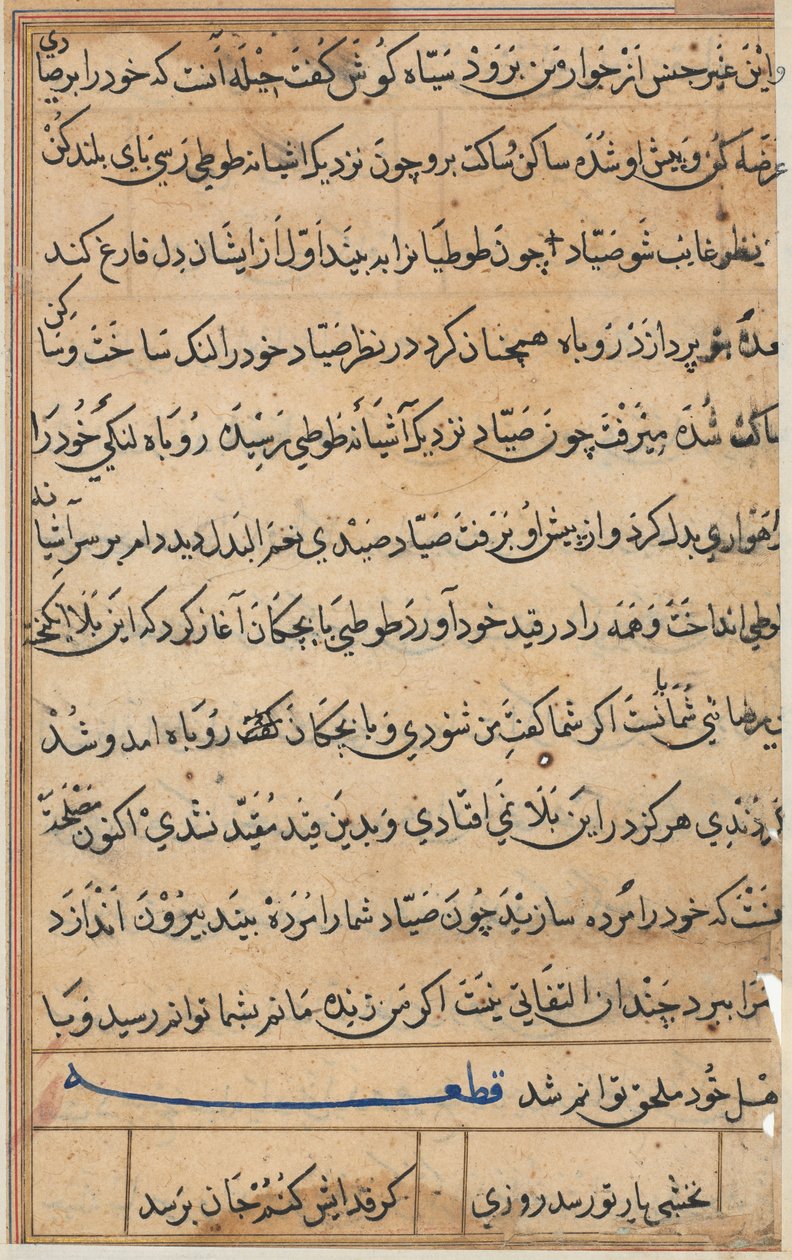 Stránka z Příběhů papouška Tuti-nama: textová stránka, c. 1560. od Unbekannt