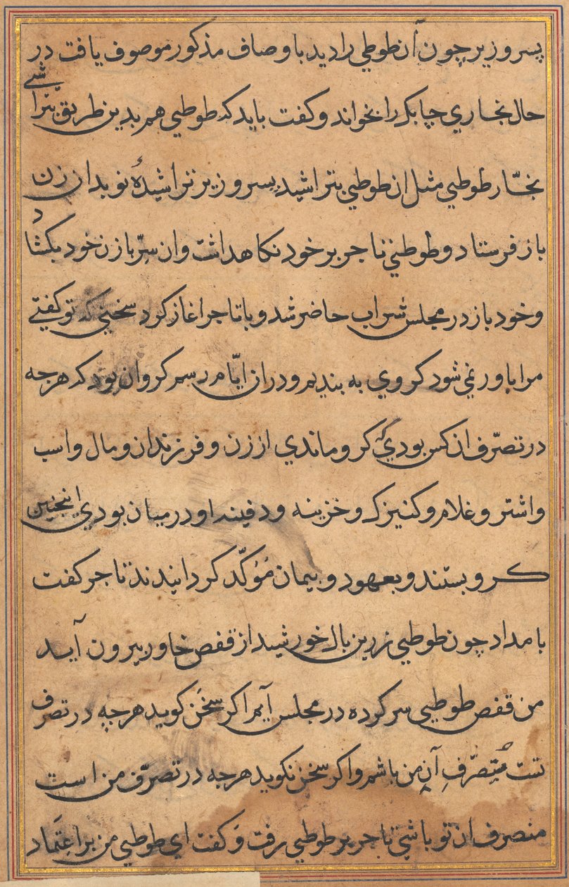 Stránka z Příběhů papouška Tuti-nama: textová stránka, c. 1560. od Unbekannt