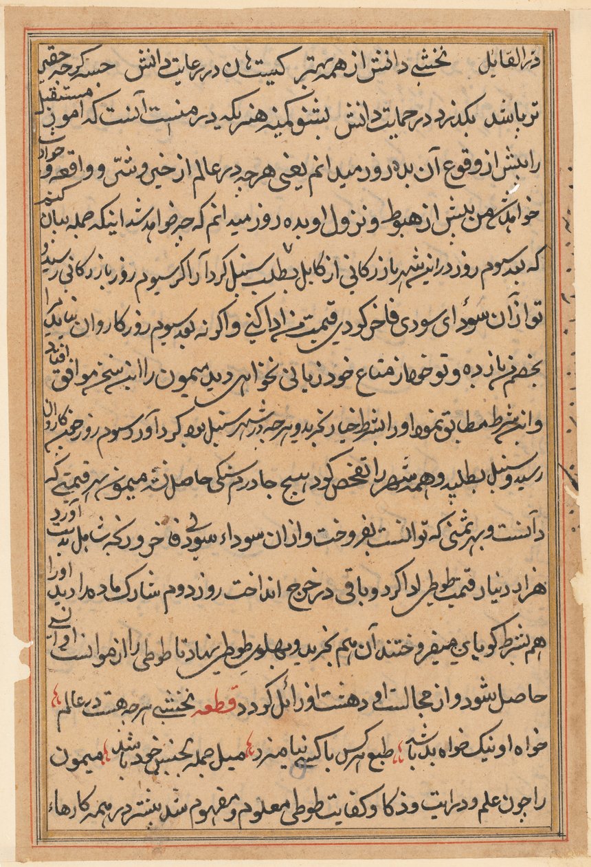 Stránka z Příběhů papouška Tuti-nama: textová stránka, c. 1560. od Unbekannt