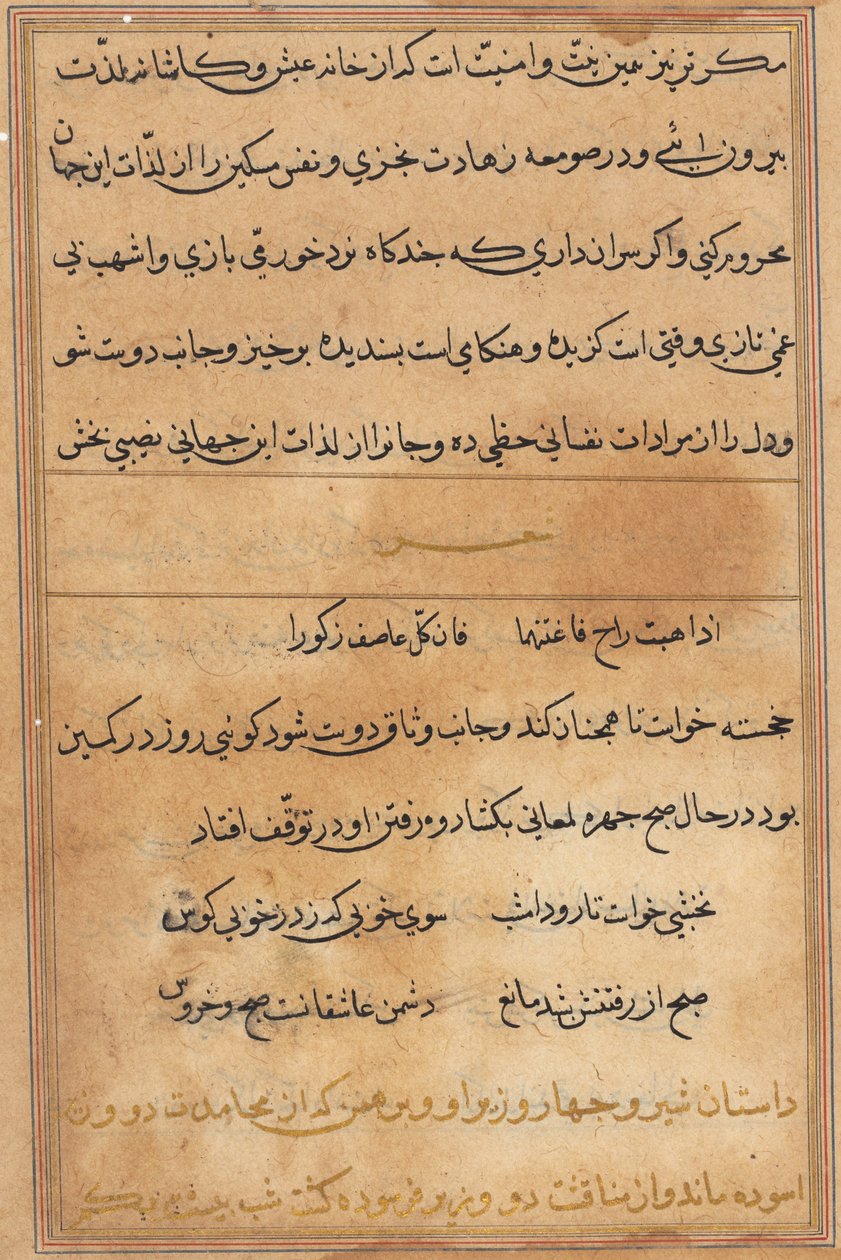 Stránka z Příběhů papouška Tuti-nama: textová stránka, c. 1560. od Unbekannt