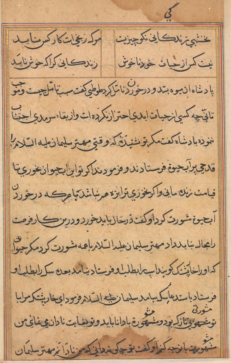 Stránka z Příběhů papouška Tuti-nama: textová stránka, c. 1560. od Unbekannt