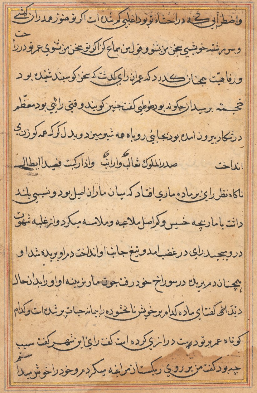 Stránka z Příběhů papouška Tuti-nama: textová stránka, c. 1560. od Unbekannt